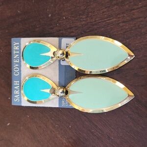 Vintage Sarah Coventry, Green/Aqua Enameled Gold Tone Earrings